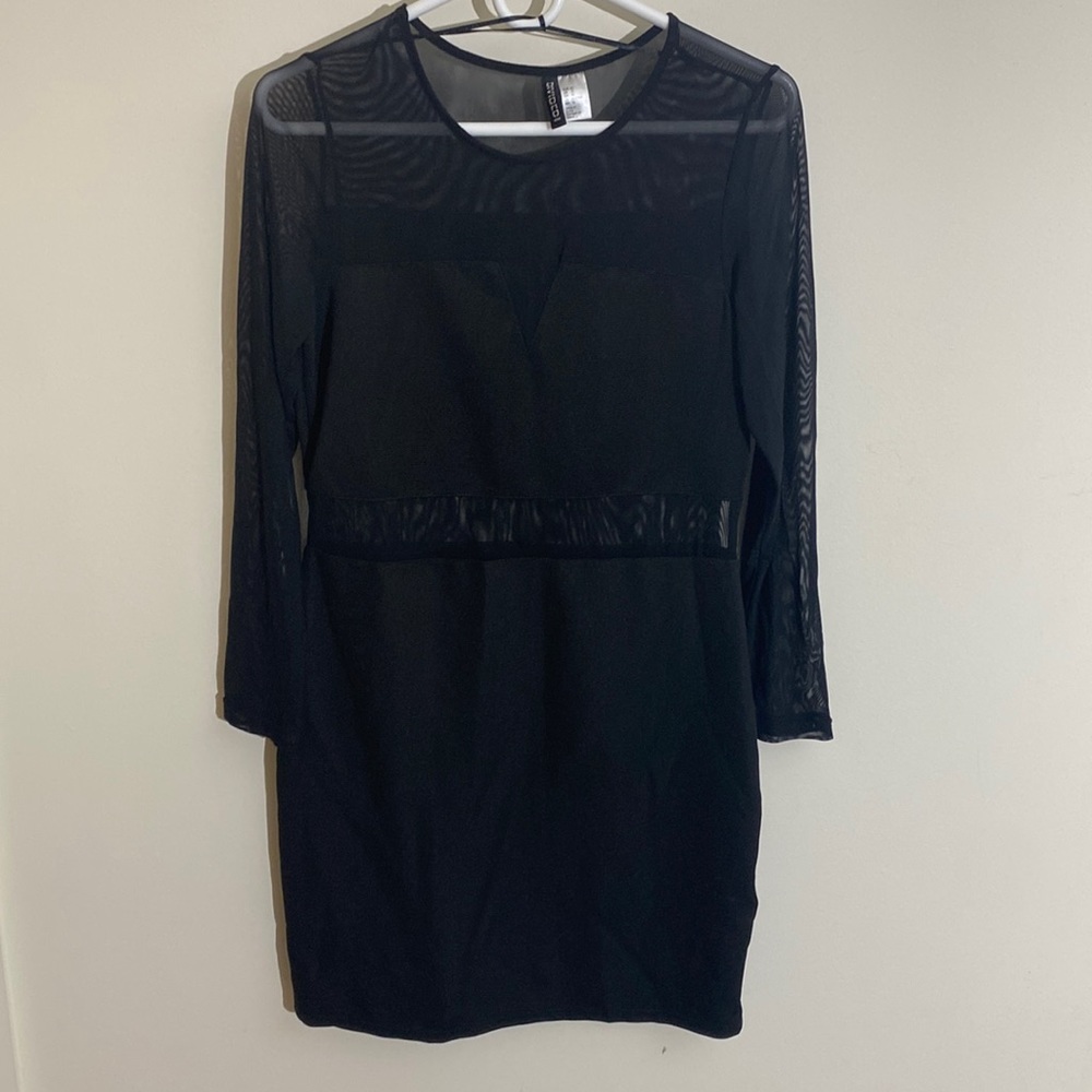 Divided by H&M Black Long Sleeve Midi Dress With Sheer Panels - Size 12